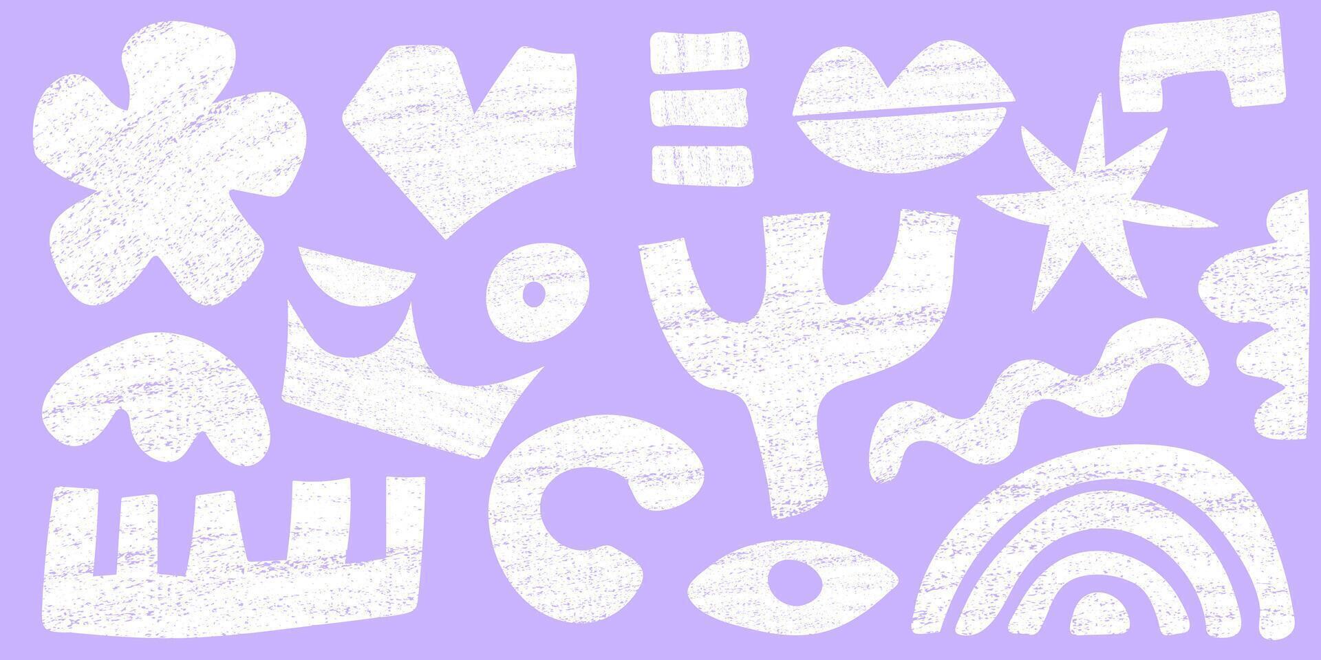 Set of hand drawn modern shapes with crayon textures. Trendy collections of abstract doodle pieces. Creative collage with funky abstract geometric objects vector