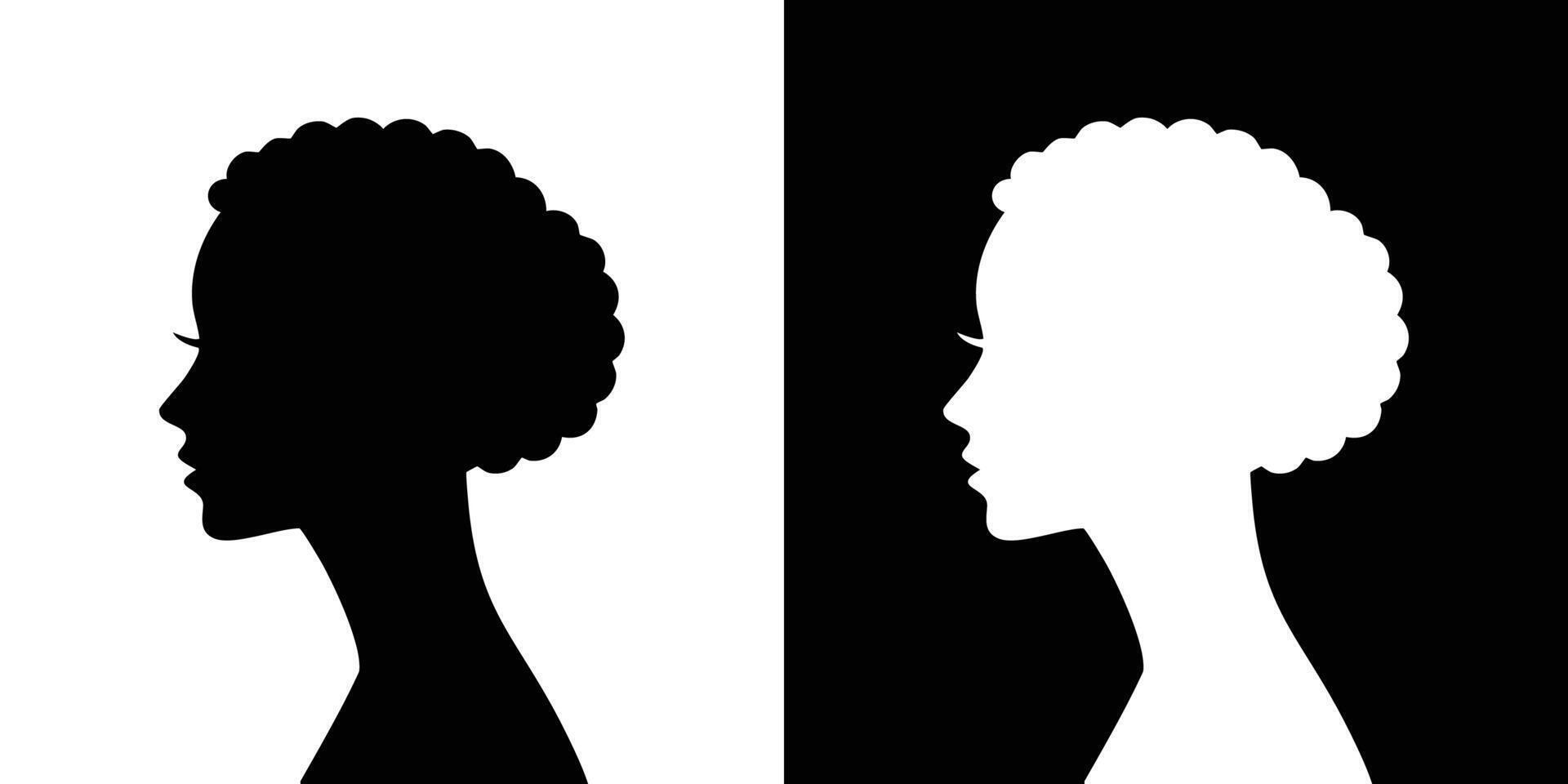Two silhouettes of women with different hair styles flat profile vector