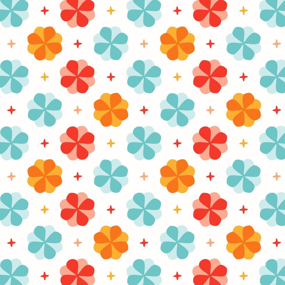 A colorful pattern with flowers and stars vector