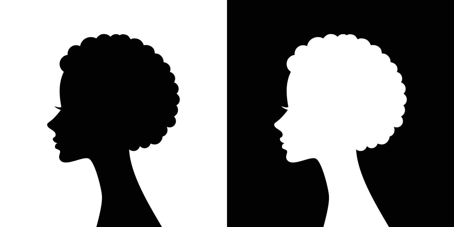Two silhouettes of women with different hair style design profile vector