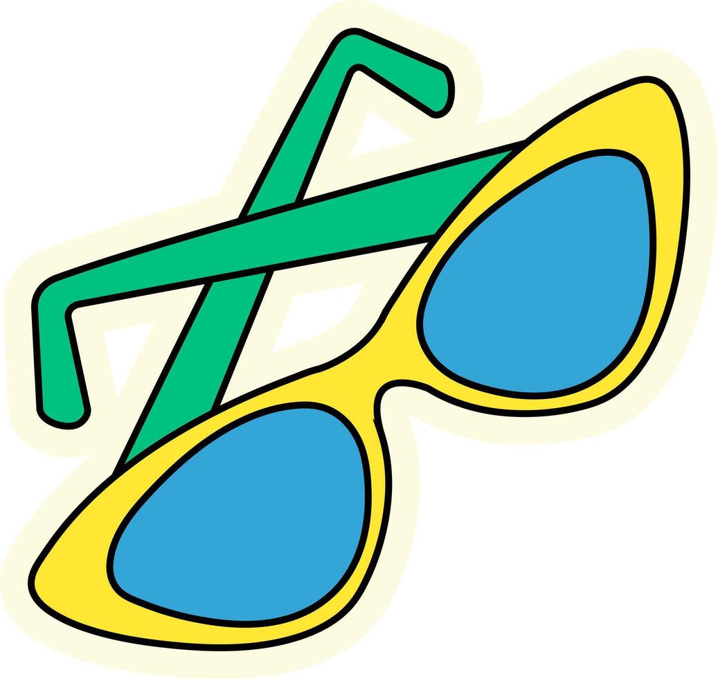 Yellow green sunglasses doodle for summer beach holiday. Fashion accessories isolated on transparent background in Y2k style vector