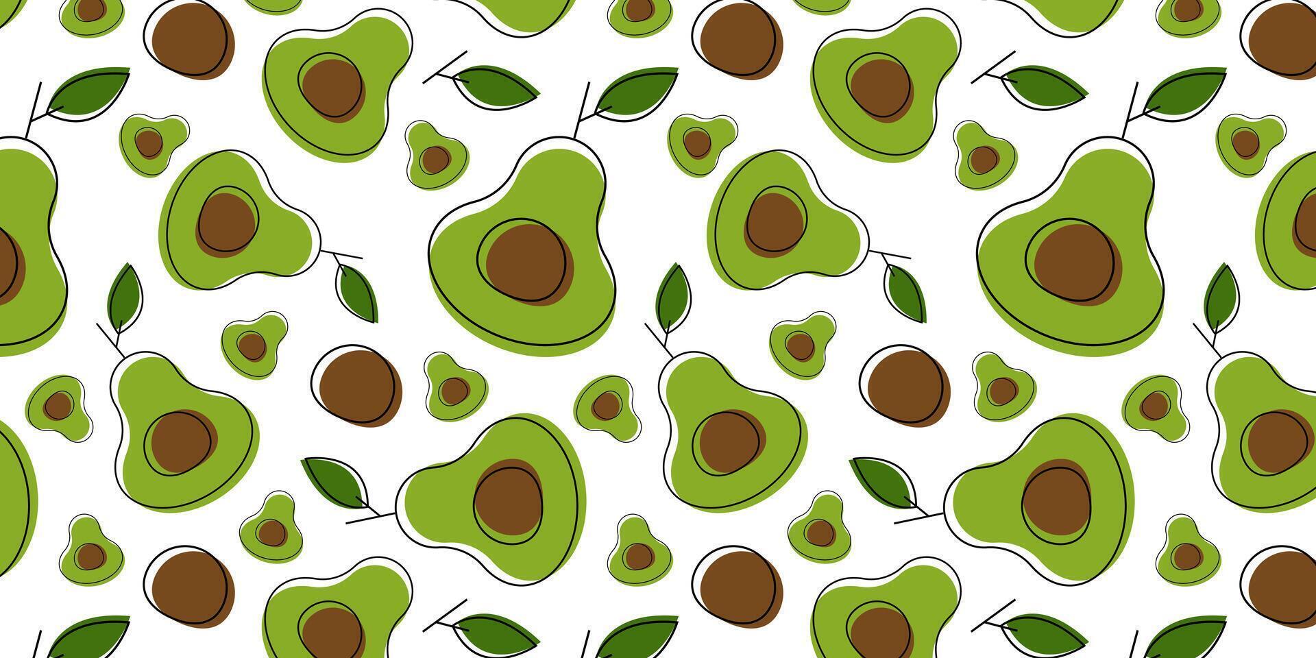 Repeating texture with avocado, avocado cut in half and pits. Abstract seamless pattern. Vegetarian product, healthy eating. Floral print for cards, backgrounds, posters, t-shirts, wallpapers vector