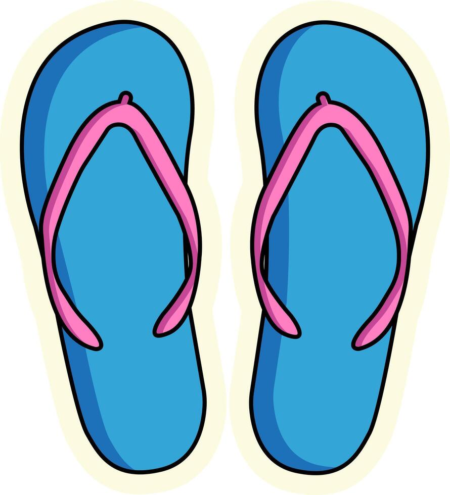 Bright beach flip flops sticker isolated on transparent background, illustration in y2k style, doodle, hand drawing, beach element illustration vector