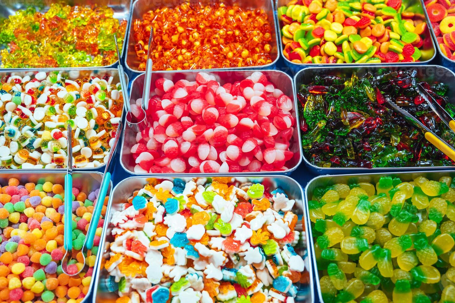 close up a background from colorful sweets of sugar candies and marmalade. photo