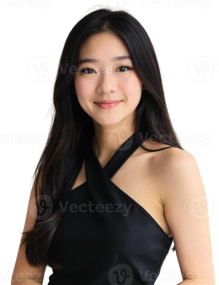 An asian woman in a black dress photo