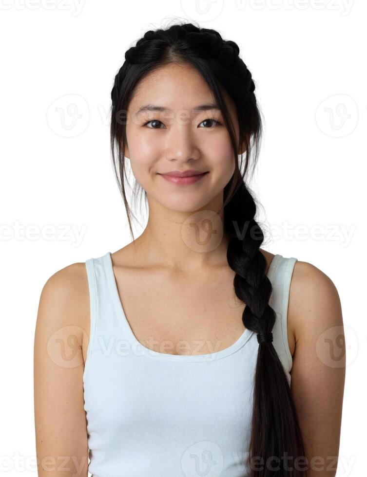 A young woman with long hair and a braid photo