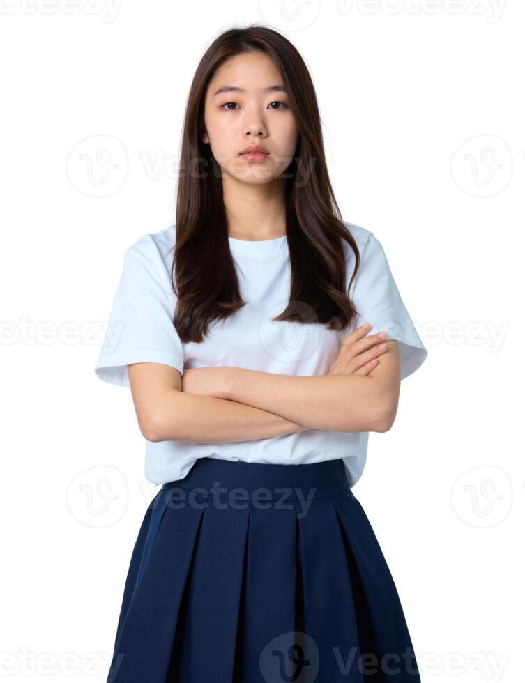 Young asian woman in school uniform standing with arms crossed photo