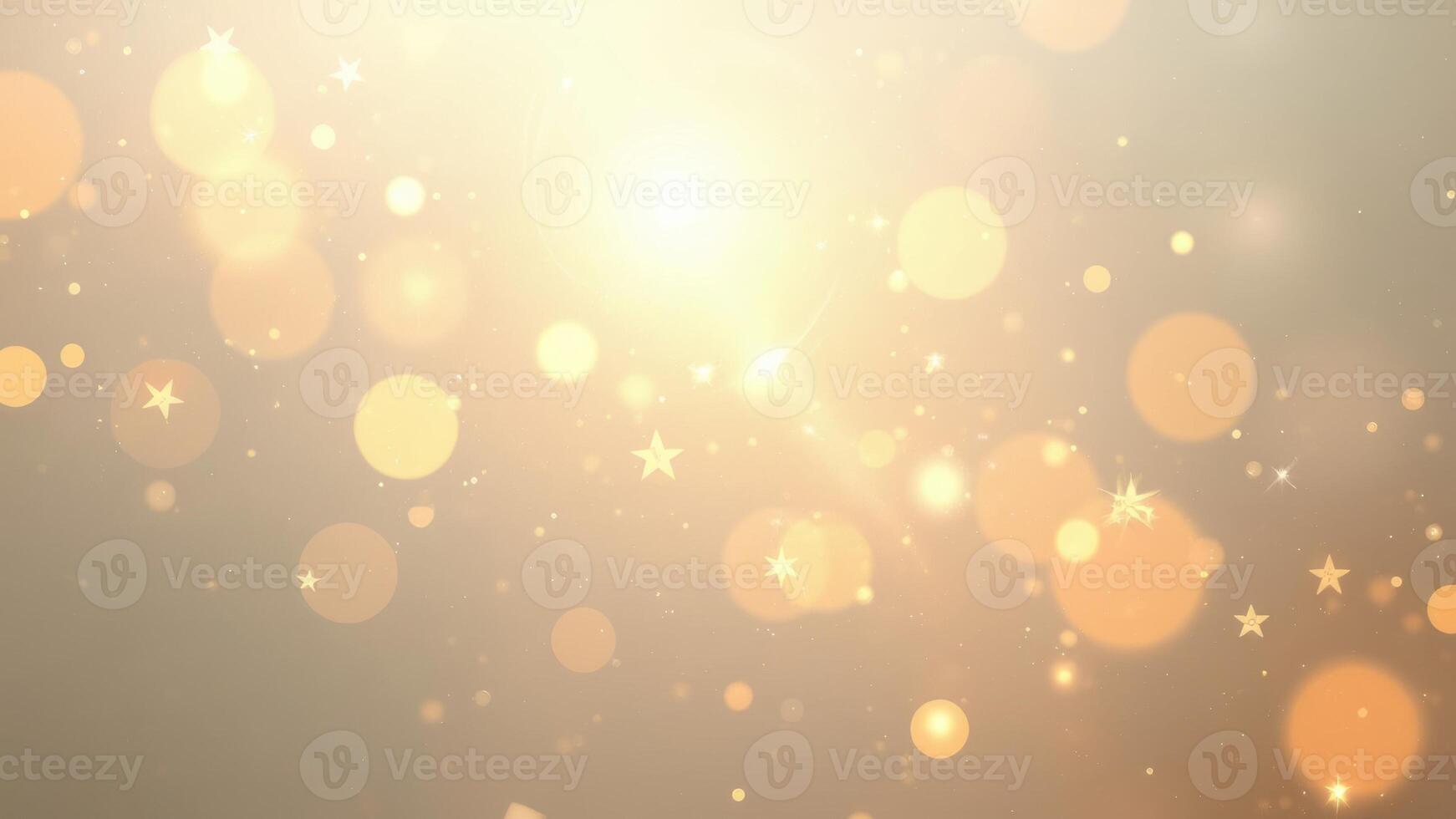 light beige abstract background with a bokeh circle and shiny stars. New year, birthday, holidays celebration photo