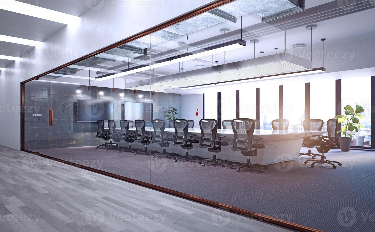 Modern loft office interior design render 3d photo