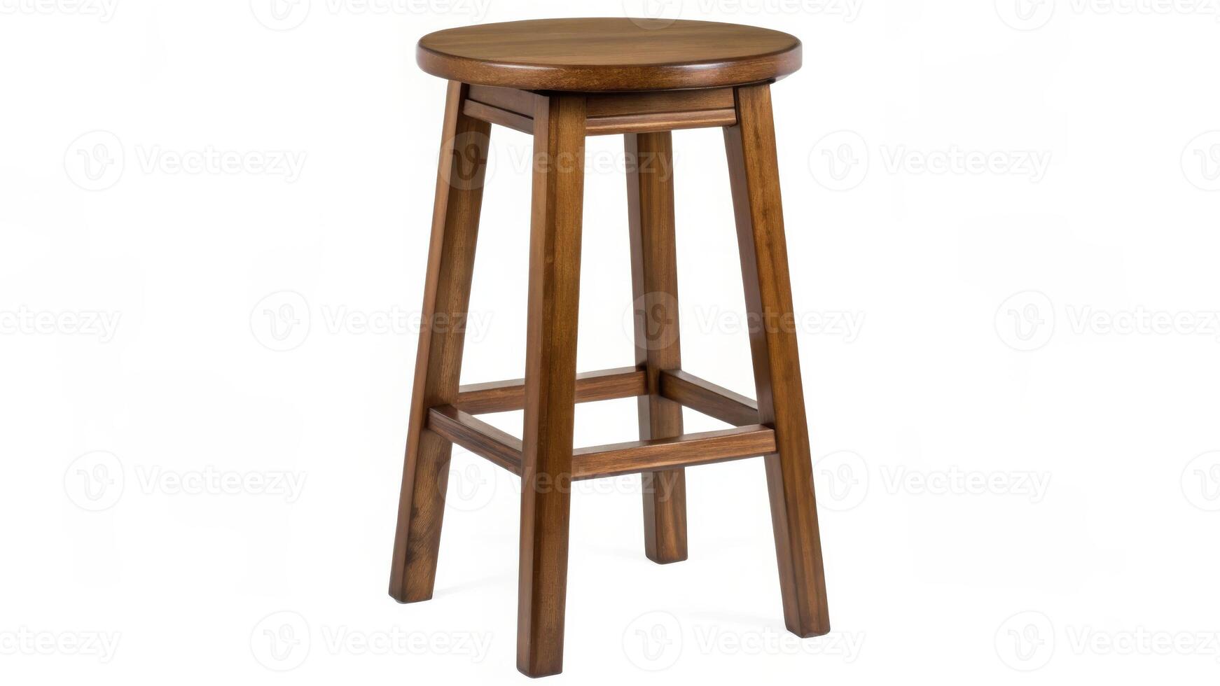 Four wooden stools with round seats isolated in minimalist interior environment for design elements photo