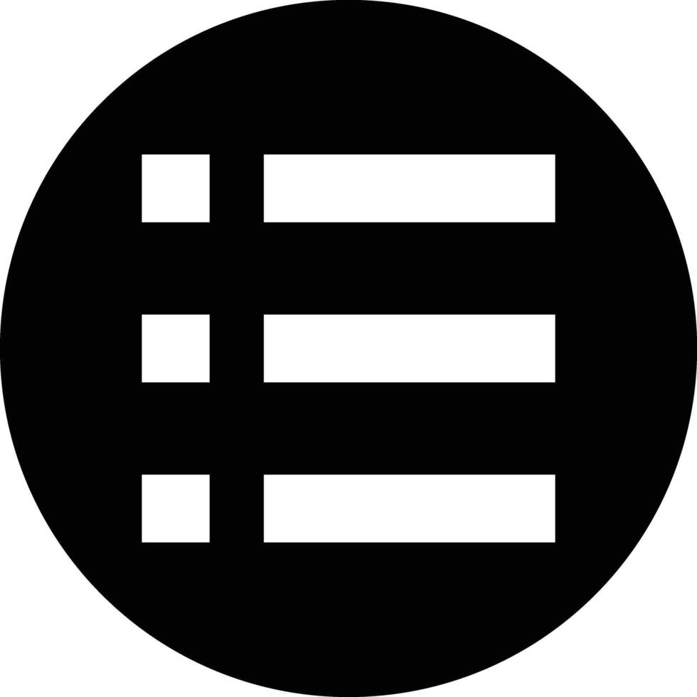 List sign icon, Content view option symbol. List symbol design in trendy flat style. Content view option button. Round colourful button, black circle, on white background vector