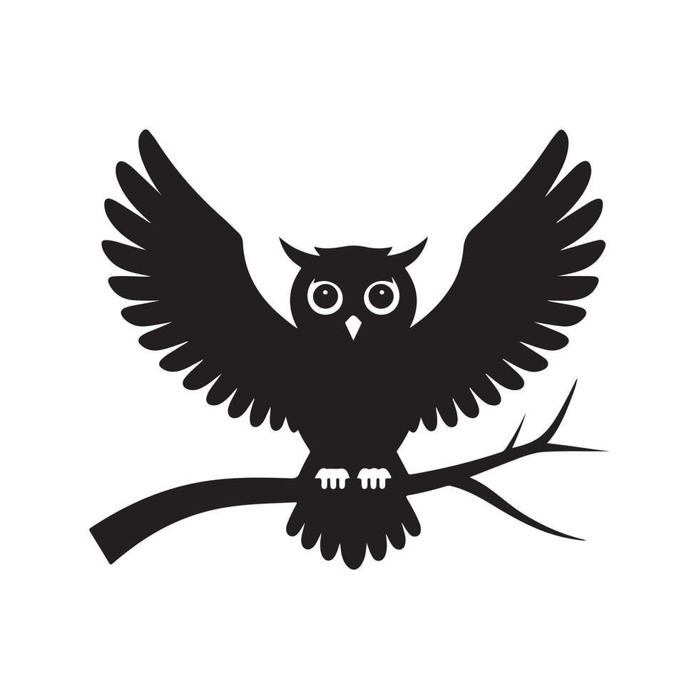 Cute Black Silhouette of an Owl Taking Flight vector