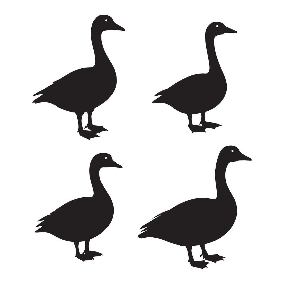 Four Simple Black Silhouette Geese vector
