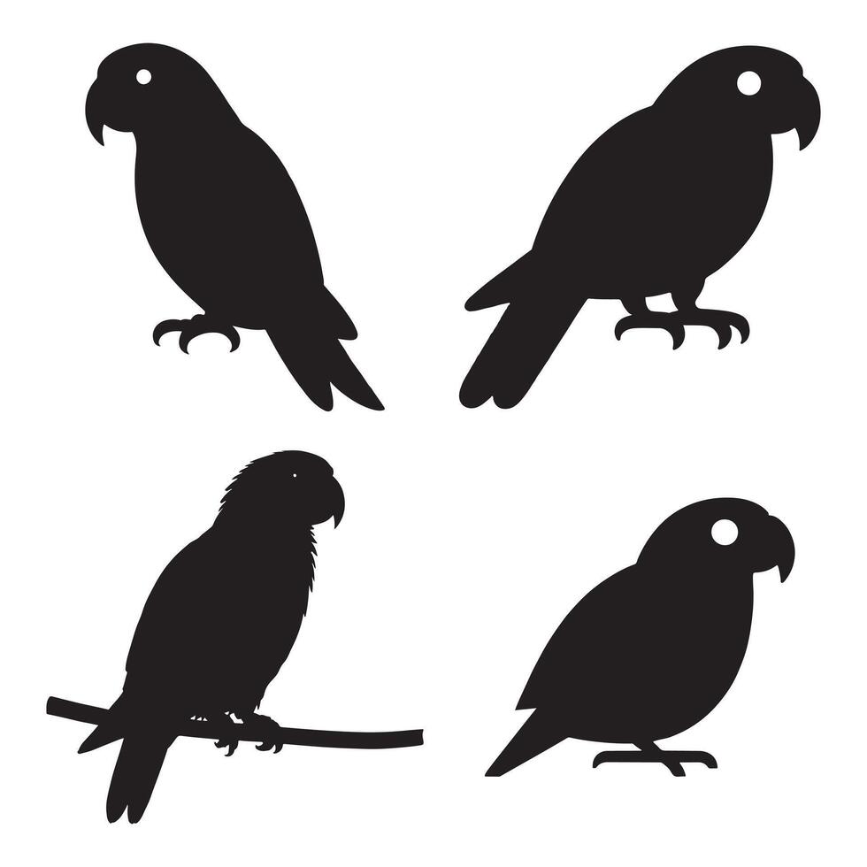 Four Simple Black Parrot Silhouettes vector