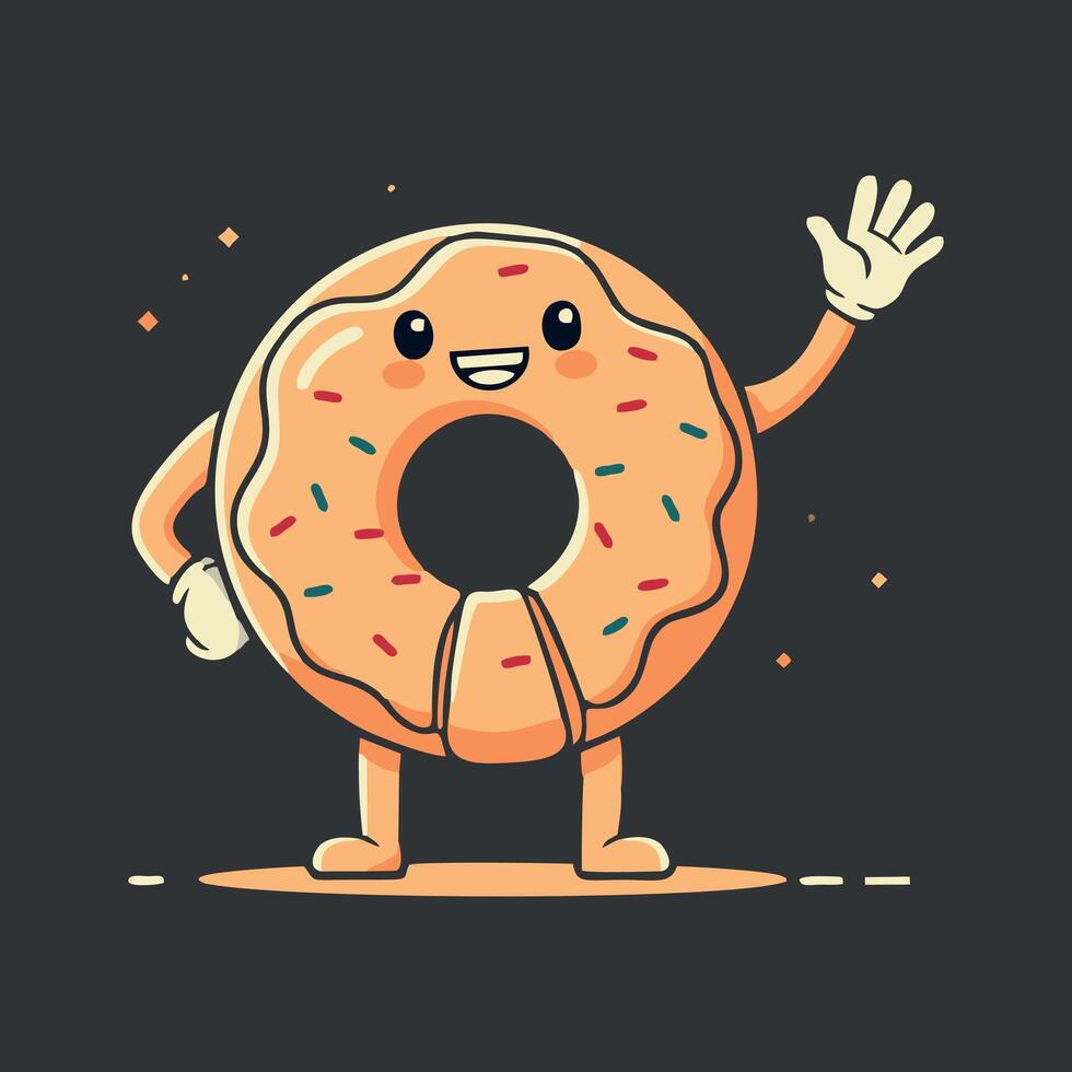 PrintHappy Kawaii Donut Character , Cute Cartoon Dessert Illustration vector
