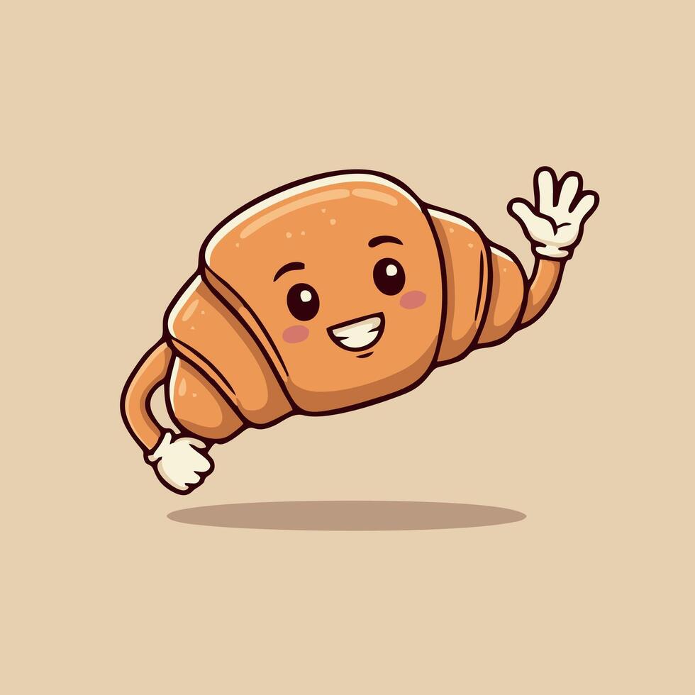 PrintCute Kawaii Croissant Character , Happy Cartoon Pastry Illustration vector