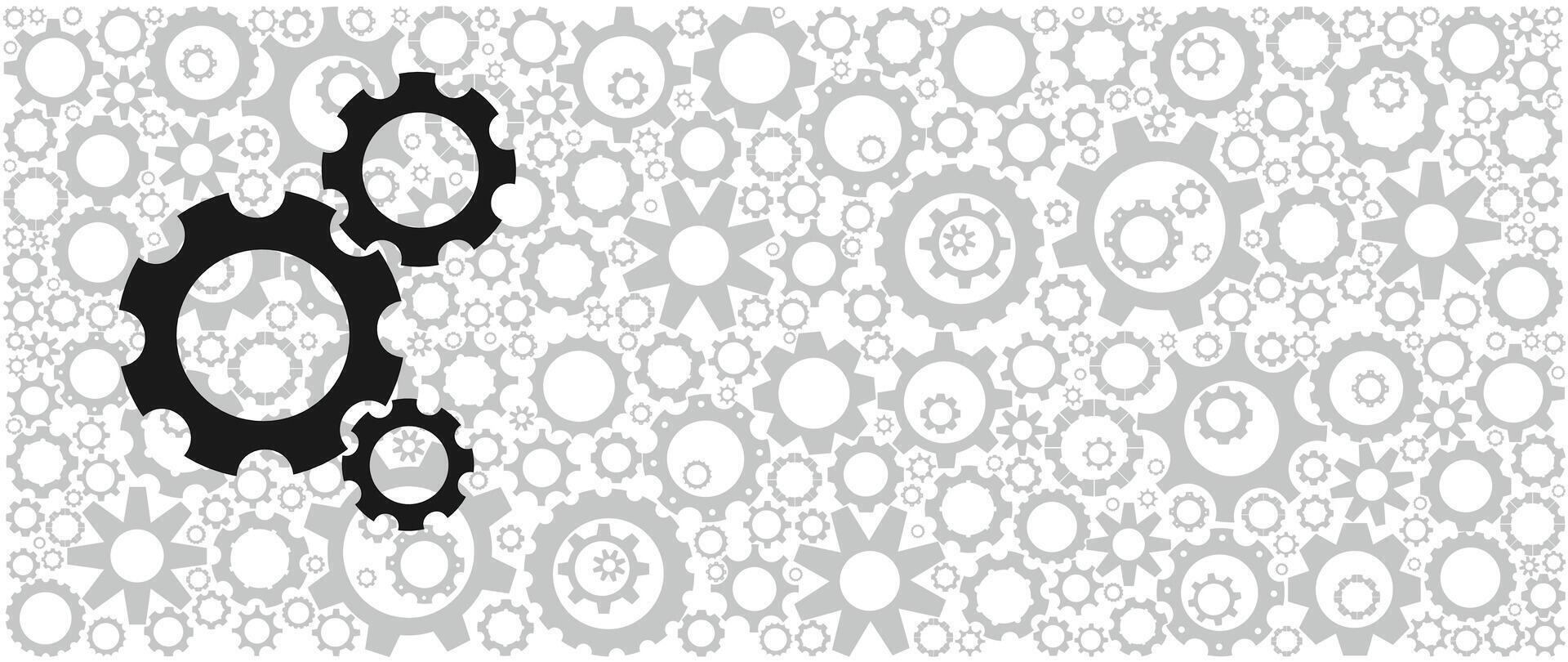 Mechanical design for background and wallpaper. Variety silhouettes of light grey cogwheels and three black gears on white background vector