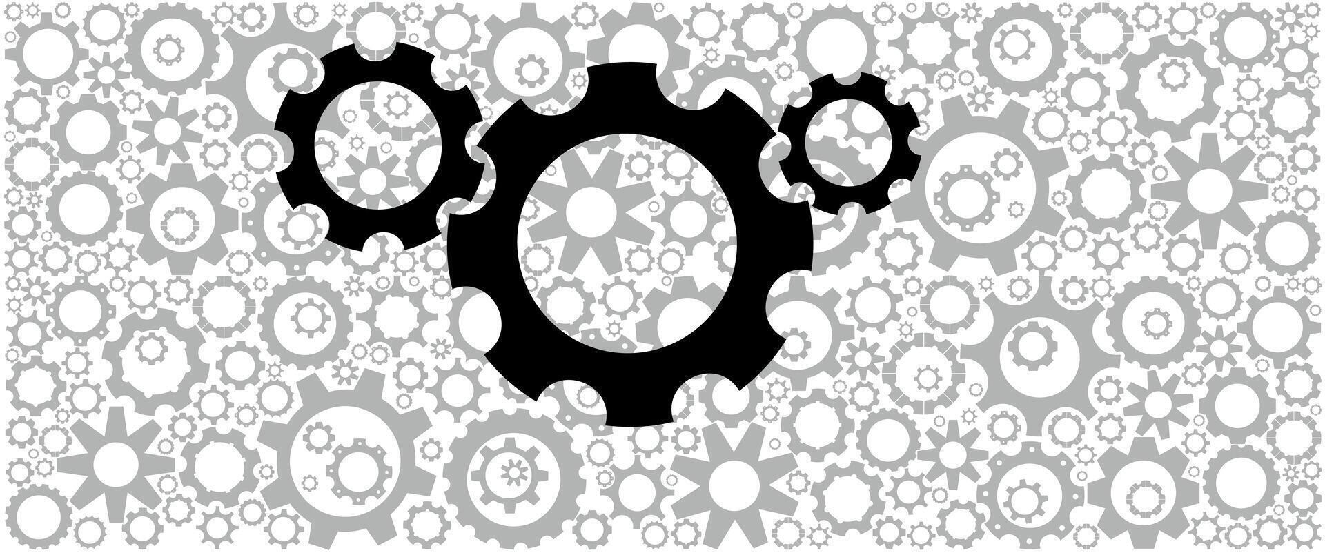 Template consisting of filled space with silhouettes of gray gears with black cogwheels vector