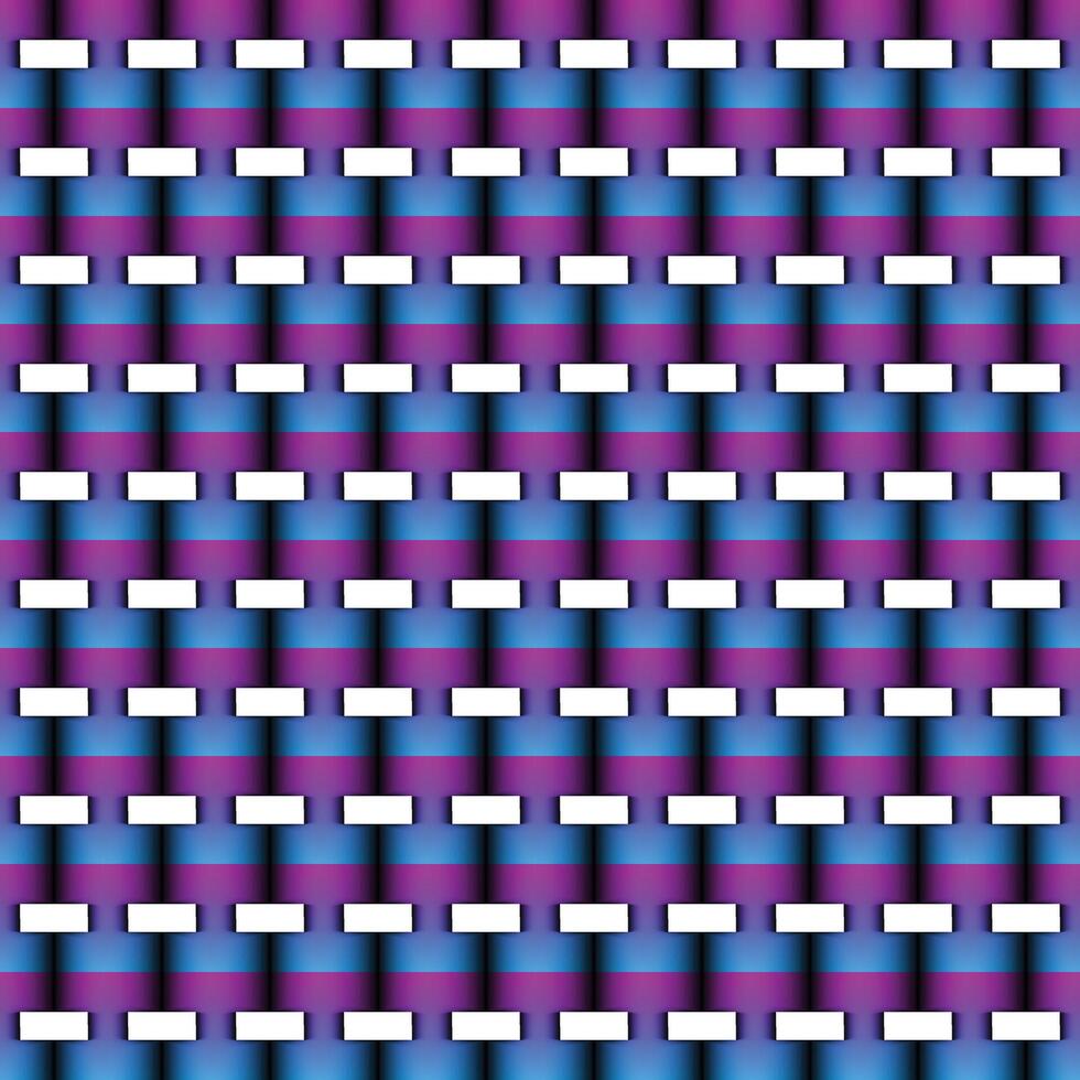 Seamless geometric pattern with woven texture effect in vibrant purple, blue, and white shades, creating a futuristic 3D illusion. vector