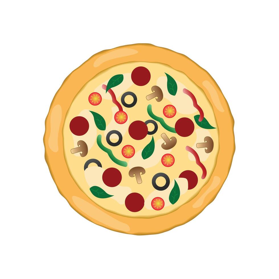 Whole pizza with lots of toppings isolated on a white background vector