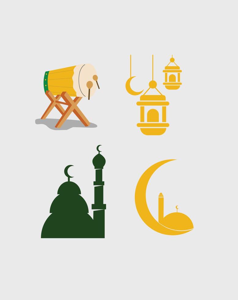 islamic icon set for eid fitr, ramadan vector