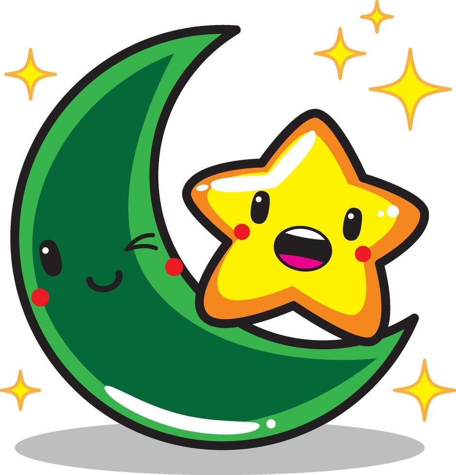 Cute Crescent Moon and Star Character Illustration vector