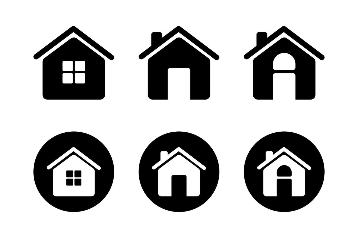 Collection of Six Simple Home Icon Designs in Black and White vector