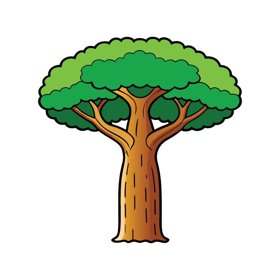 Baobab Tree Outline Design. Cartoon Art Tree Illustration. vector