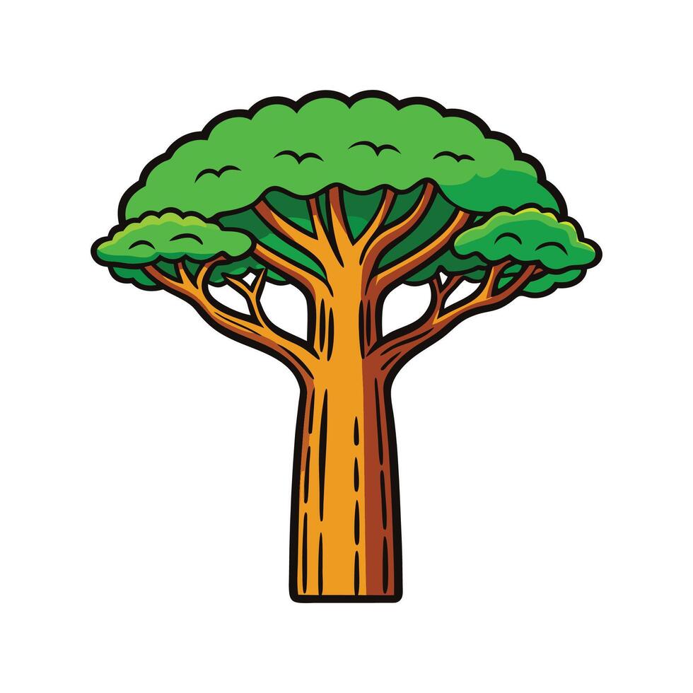 Unique Outline Design of Baobab Tree. Cartoon Art Tree Illustration. vector
