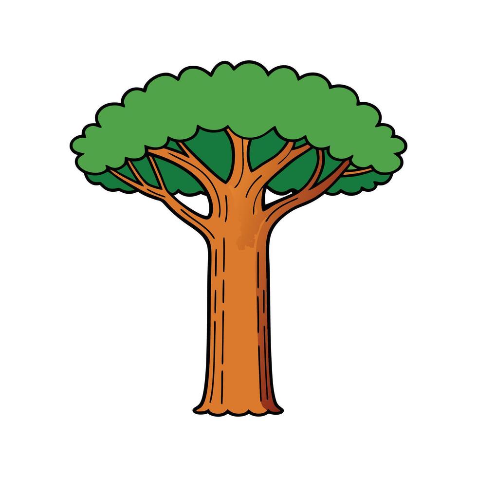 Abstract Design of Baobab Tree Outline. Cartoon Art Tree Illustration. vector