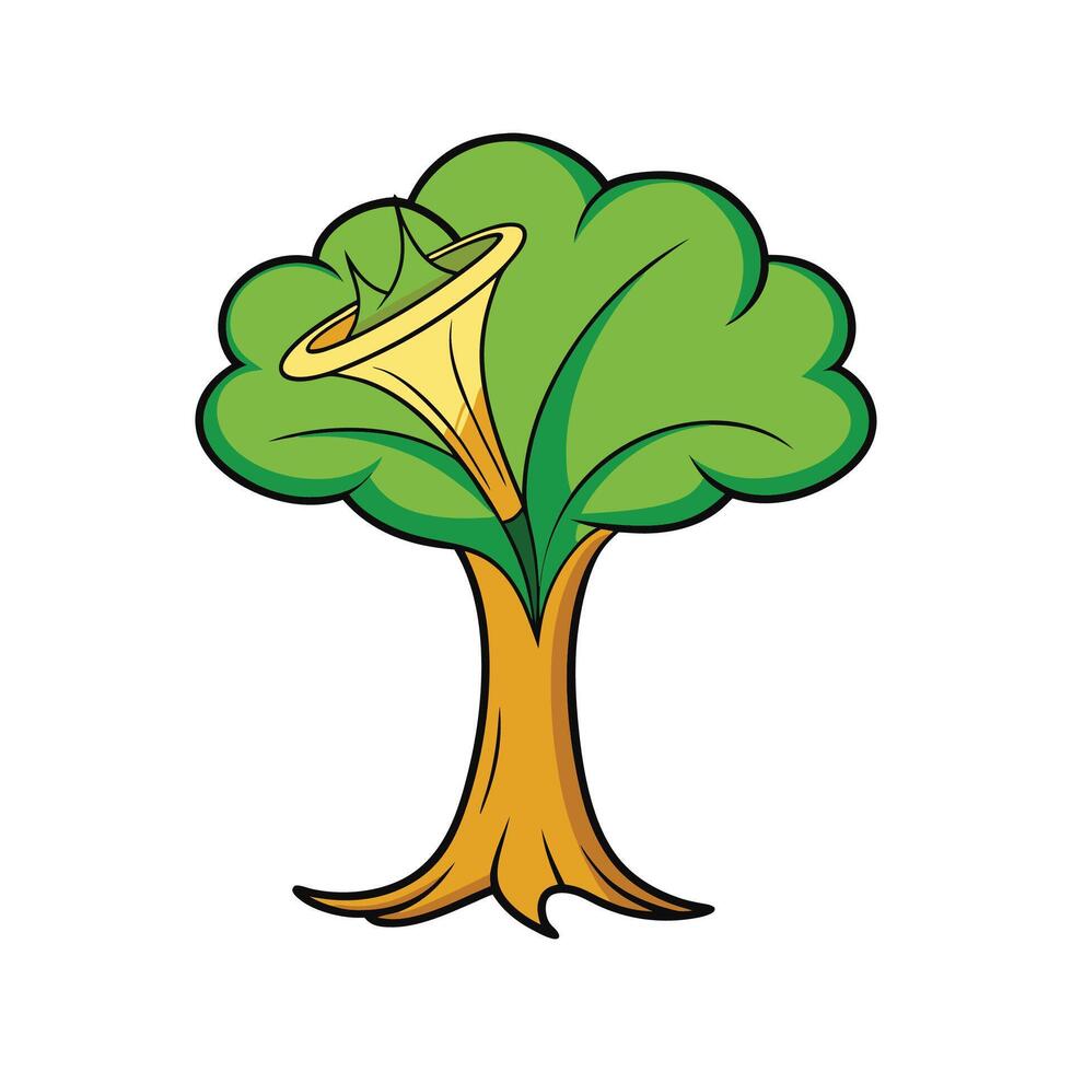 Artistic Illustration of Angels Trumpet Tree. Cartoon Art Tree Illustration. vector