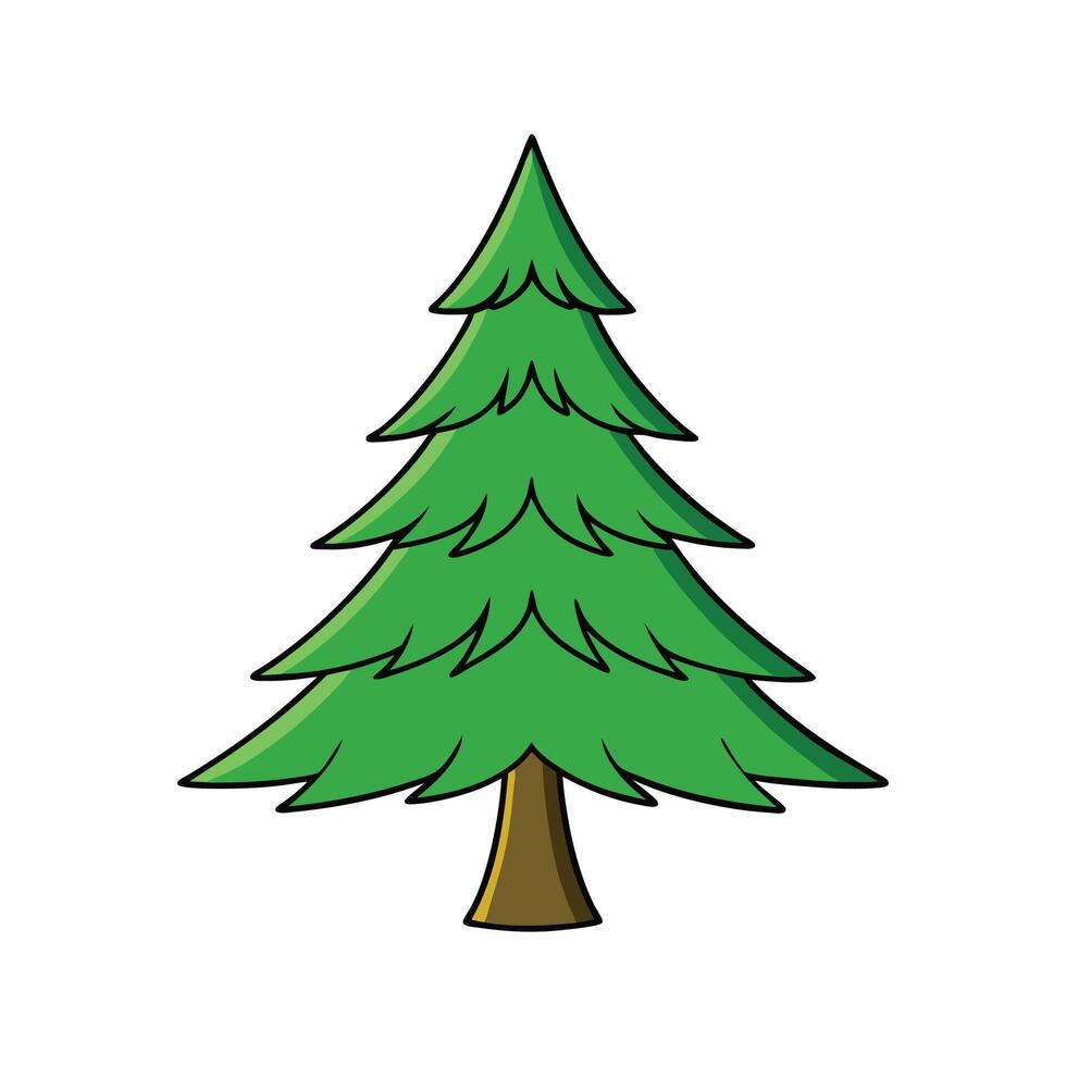 Bold Outline of Austrian Pine Tree. Cartoon Art Tree Illustration. vector