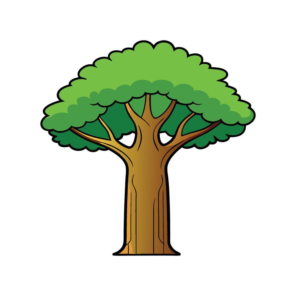 Stylized Illustration of Baobab Tree Outline. Cartoon Art Tree Illustration. vector