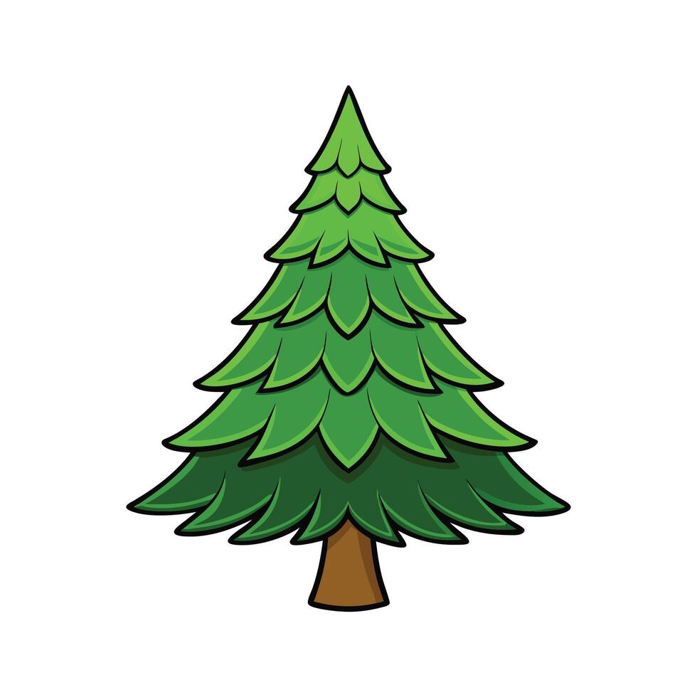 Bold Outline of Bunya Pine Tree. Cartoon Art Tree Illustration. vector