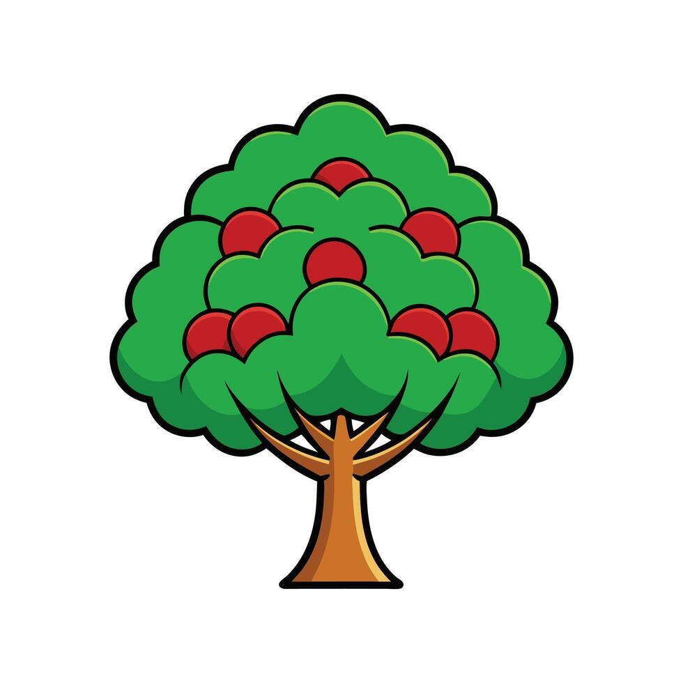 Outline Design of Carolina Cherry Laurel Tree. Cartoon Art Tree Illustration. vector