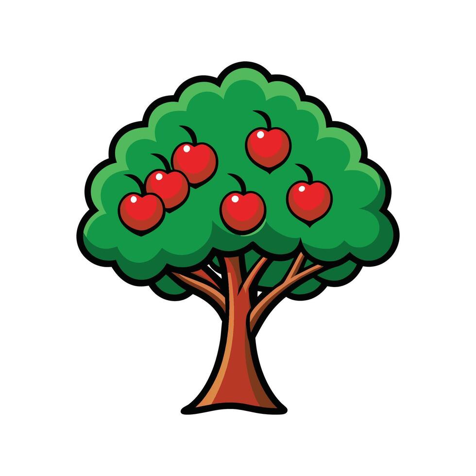 Artistic Outline of Carolina Cherry Laurel Tree. Cartoon Art Tree Illustration. vector