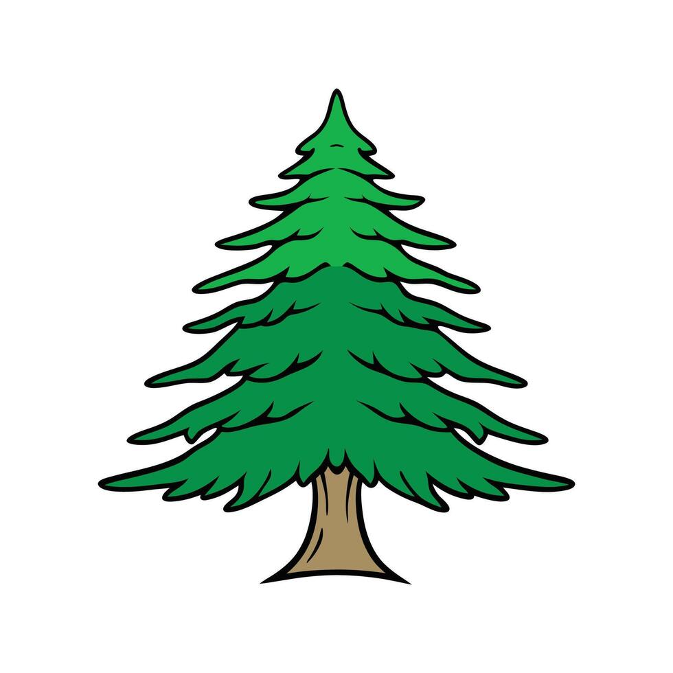 Bold Outline of Cedar of Lebanon Tree. Cartoon Art Tree Illustration. vector