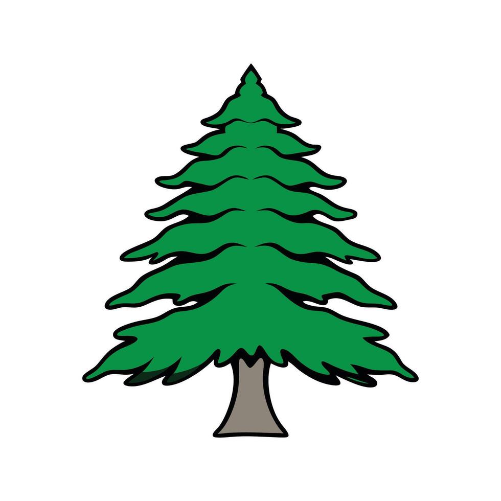 Artistic Outline Design of Cedar of Lebanon. Cartoon Art Tree Illustration. vector