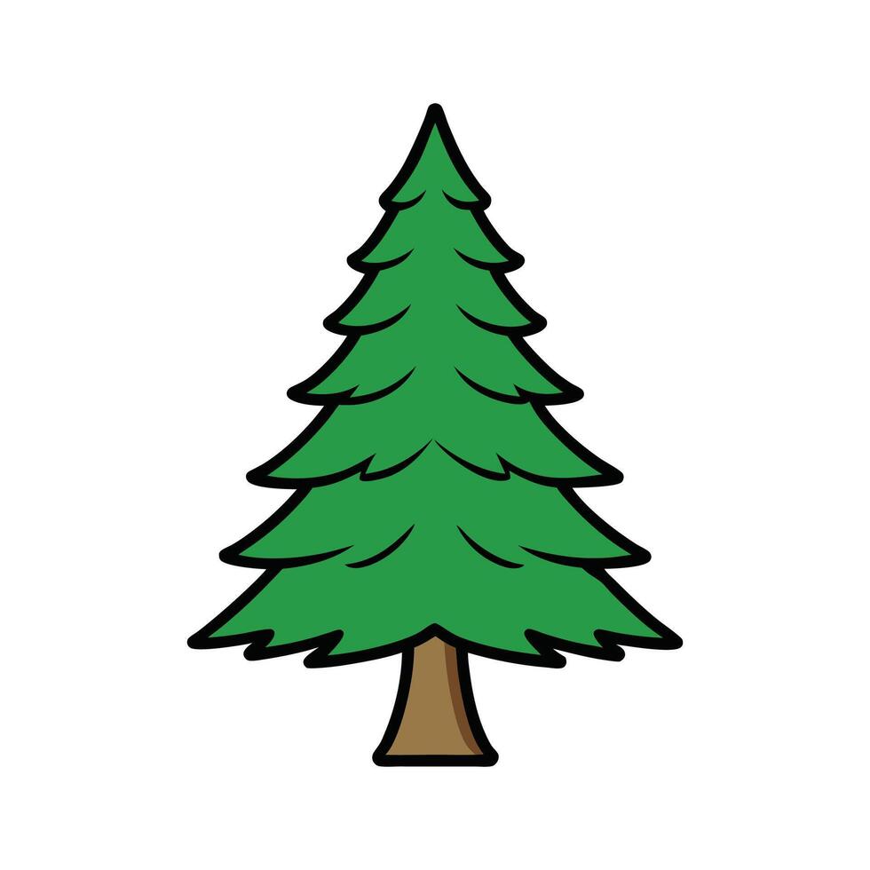 Stylized Outline of Cedar Tree. Cartoon Art Tree Illustration. vector