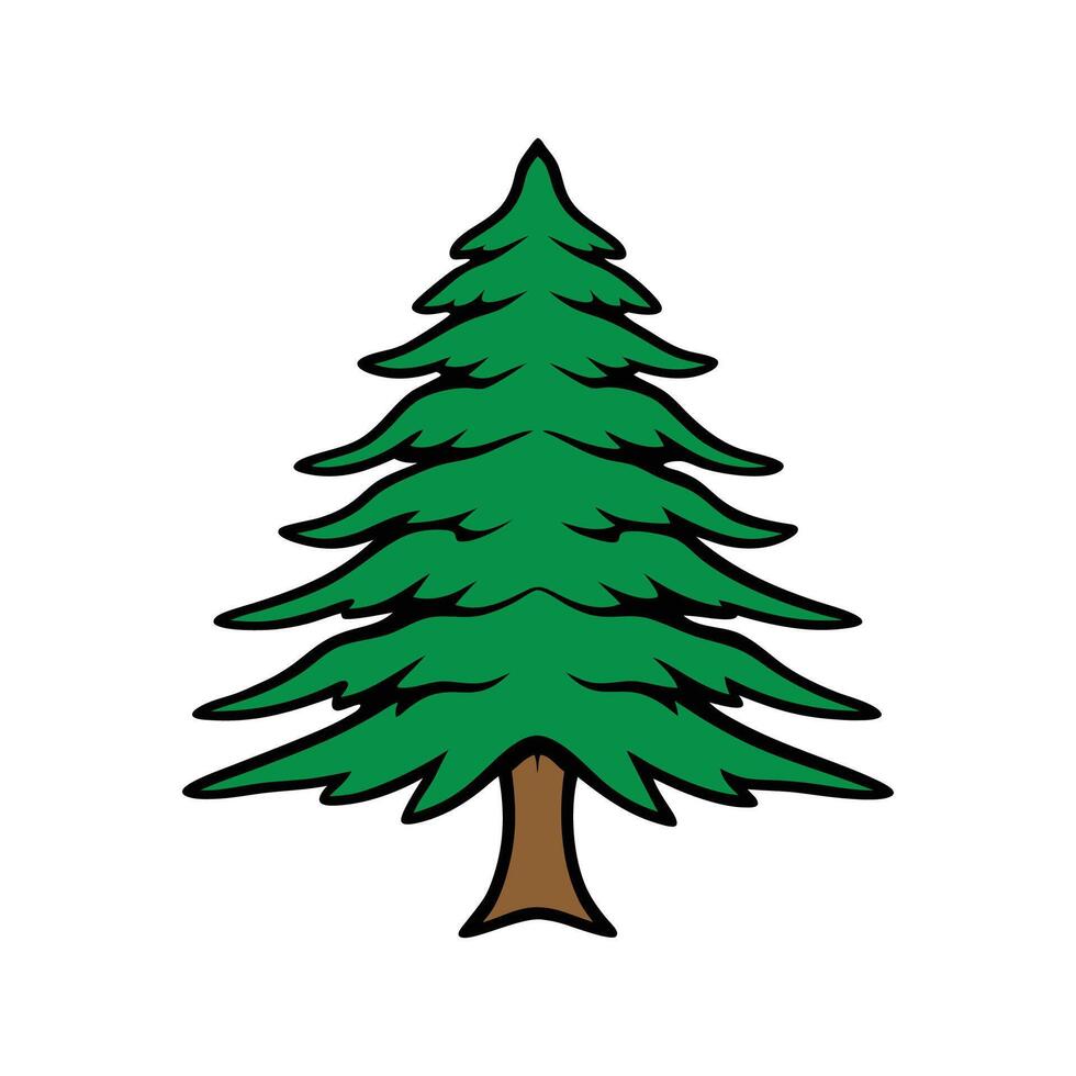 Stylized Outline of Cedar of Lebanon Tree. Cartoon Art Tree Illustration. vector