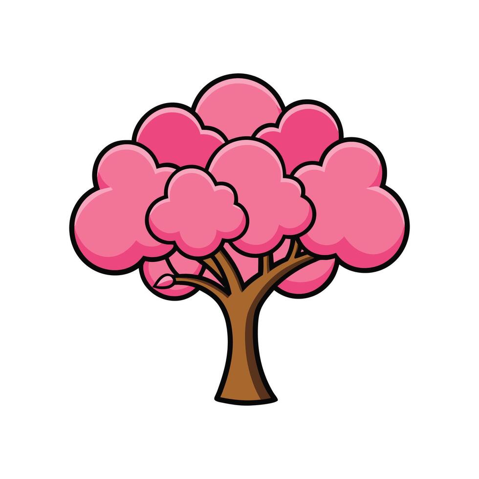 Stylized Outline of Cherry Blossom Tree. Cartoon Art Tree Illustration. vector