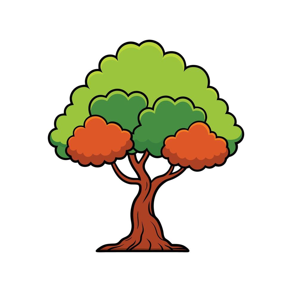 Outline of Chinese Elm Tree. Cartoon Art Tree Illustration. vector