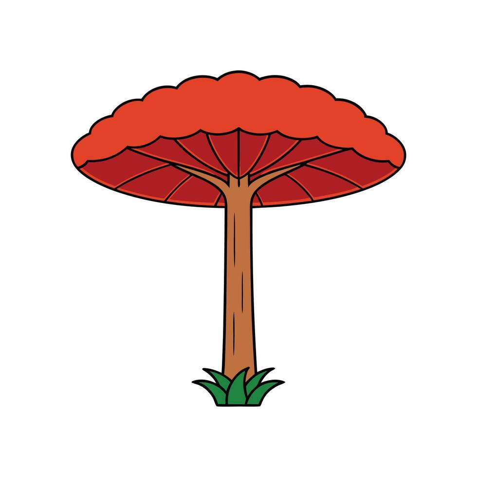 Artistic Outline Design of Chinese Parasol. Cartoon Art Tree Illustration. vector