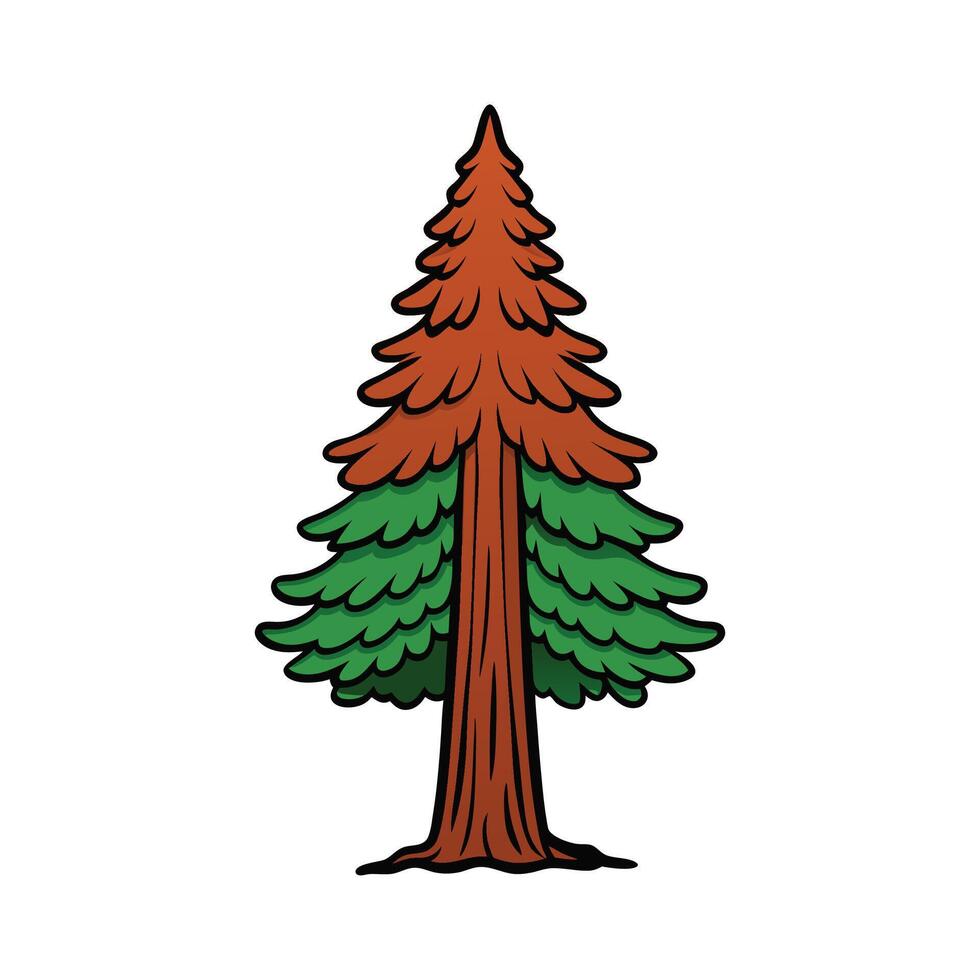Elegant Coast Redwood Tree Design Outline. Cartoon Art Tree Illustration. vector