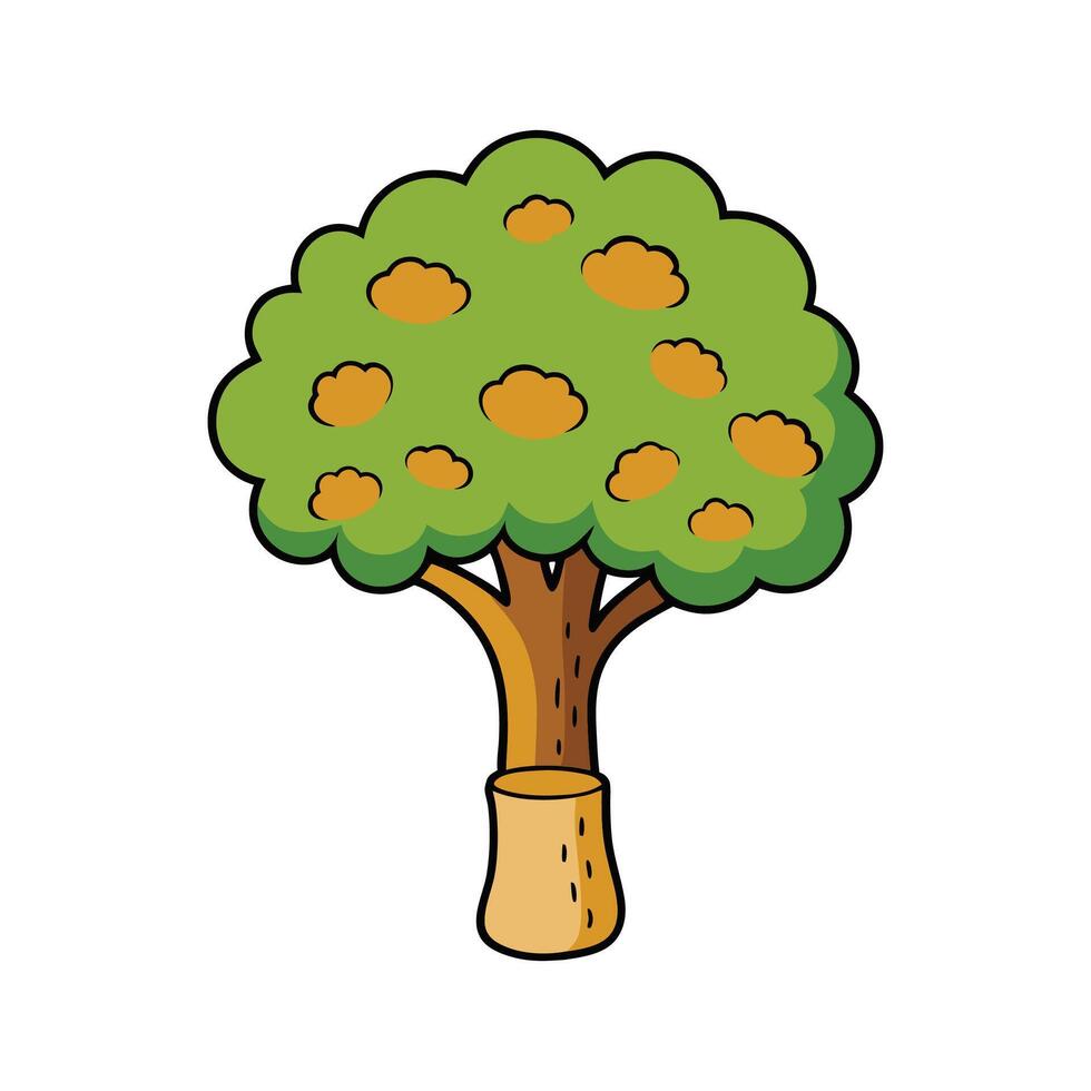 Elegant Cork Oak Tree Design with Bold Outline. Cartoon Art Tree Illustration. vector