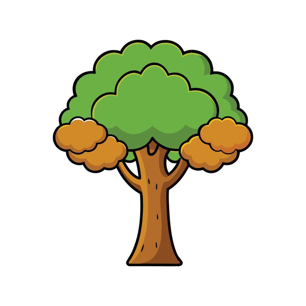 Cork Oak Tree Bold Outline Unique Design. Cartoon Art Tree Illustration. vector