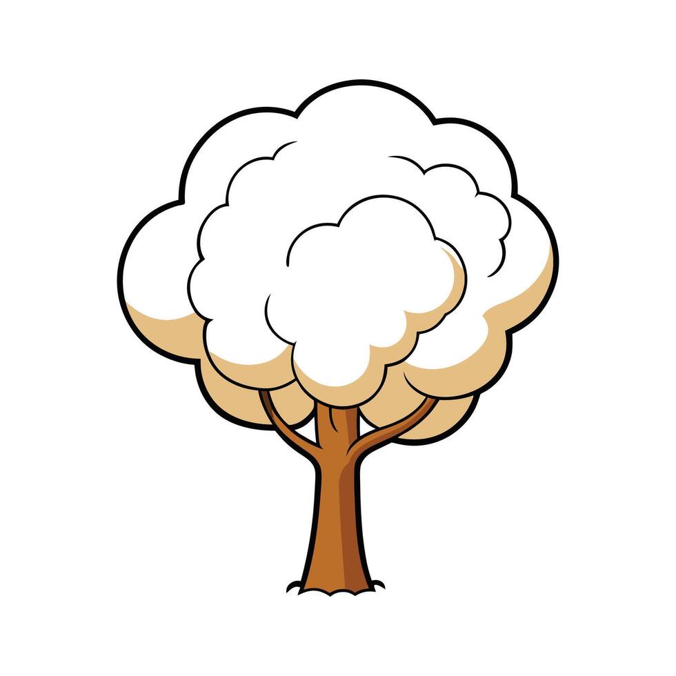 Cottonwood Tree Bold Outline Artistic Design. Cartoon Art Tree Illustration. vector