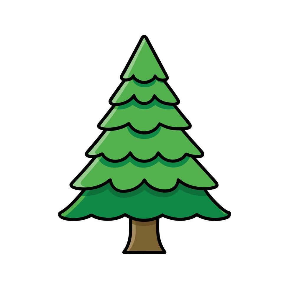 Elegant Cryptomeria Tree Design with Bold Outline. Cartoon Art Tree Illustration. vector