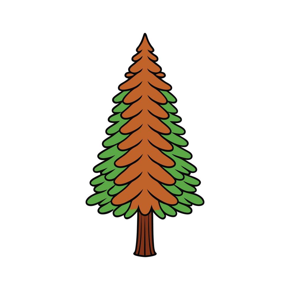 Dawn Redwood Tree Bold Outline Unique Design. Cartoon Art Tree Illustration. vector