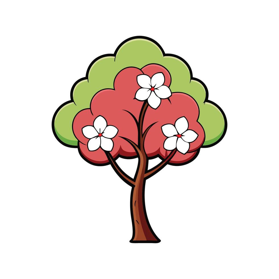 Artistic Outline of Dogwood Tree. Cartoon Art Tree Illustration. vector